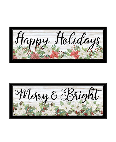 Set Of Two Merry and Bright Holiday Black Framed Wall Art