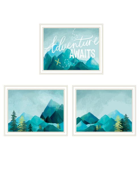 Set Of Three "Adventure Awaits Donet Just Stand There" White Framed Wall Art