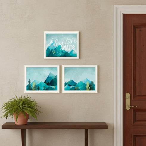 Set Of Three "Adventure Awaits Donet Just Stand There" White Framed Wall Art