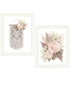 Set Of Two "Bohemian Macrame And Floral Arrangement" White Framed Wall Art
