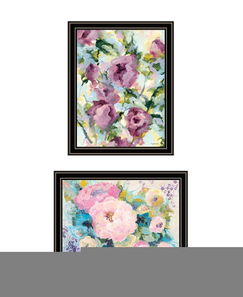 Set Of Two Abstract Florals Black Framed Wall Art