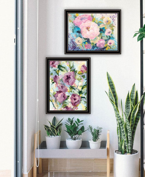 Set Of Two Abstract Florals Black Framed Wall Art