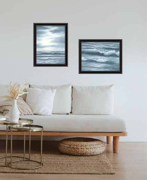 Set Of Two "The Ocean Blue - high tide at sunset." Black Framed Wall Art