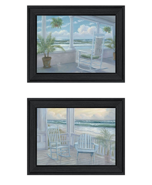 Set Of Two Coastal Porch Relaxing Black Framed Wall Art