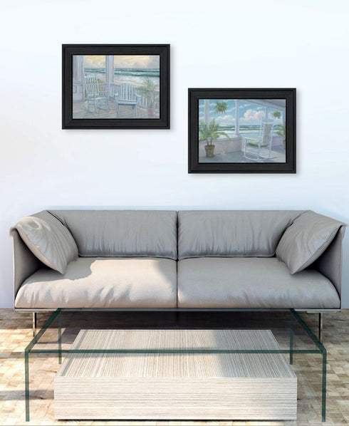Set Of Two Coastal Porch Relaxing Black Framed Wall Art