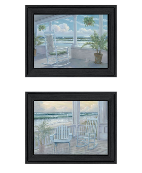 Set Of Two Coastal Porch Relaxing Black Framed Wall Art