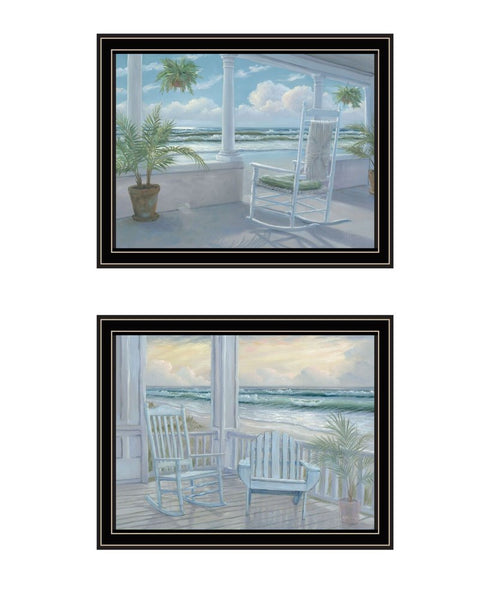 Set Of Two Coastal Porch Relaxing Black Framed Wall Art