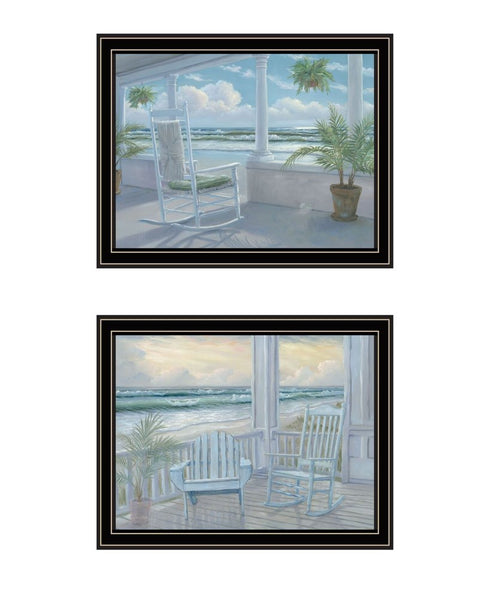 Set Of Two Coastal Porch Relaxing Black Framed Wall Art