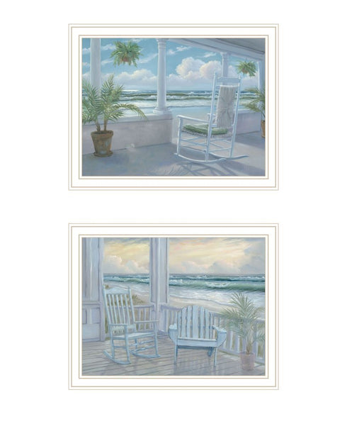 Set Of Two Coastal Porch Relaxing White Framed Wall Art