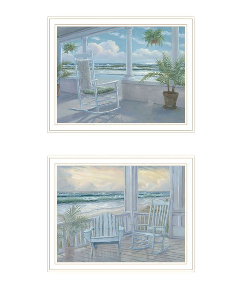 Set Of Two Coastal Porch Relaxing White Framed Wall Art