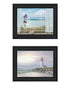 Set Of Two Lighthouse at Sunset Black Framed Wall Art