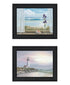 Set Of Two Lighthouse at Sunset Black Framed Wall Art