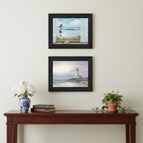 Set Of Two Lighthouse at Sunset Black Framed Wall Art