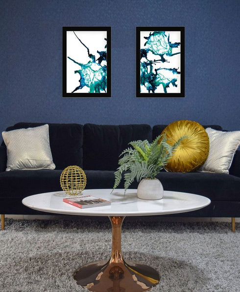 Set Of Two Abstract Ocean Living Black Framed Wall Art