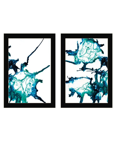 Set Of Two Abstract Ocean Living Black Framed Wall Art