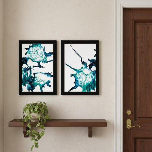 Set Of Two Abstract Ocean Living Black Framed Wall Art