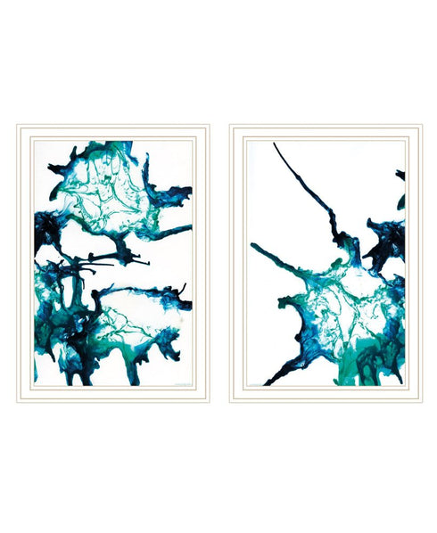 Set Of Two Abstract Ocean Living White Framed Wall Art
