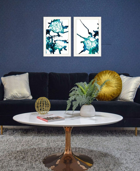 Set Of Two Abstract Ocean Living White Framed Wall Art