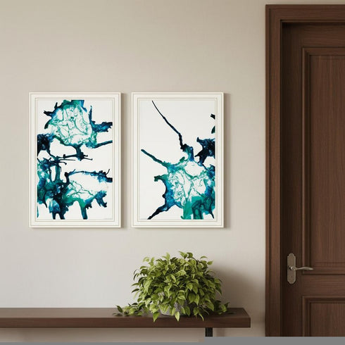 Set Of Two Abstract Ocean Living White Framed Wall Art