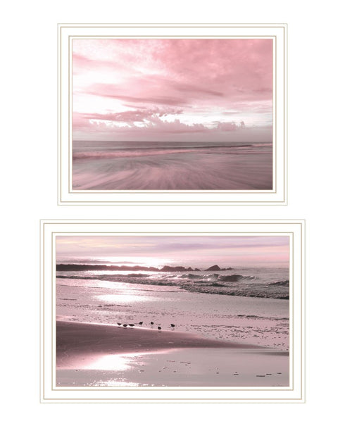 Set Of Two "Yes believe it! Pink Beach sand" White Framed Wall Art