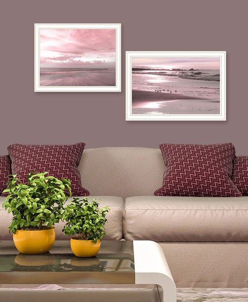 Set Of Two "Yes believe it! Pink Beach sand" White Framed Wall Art