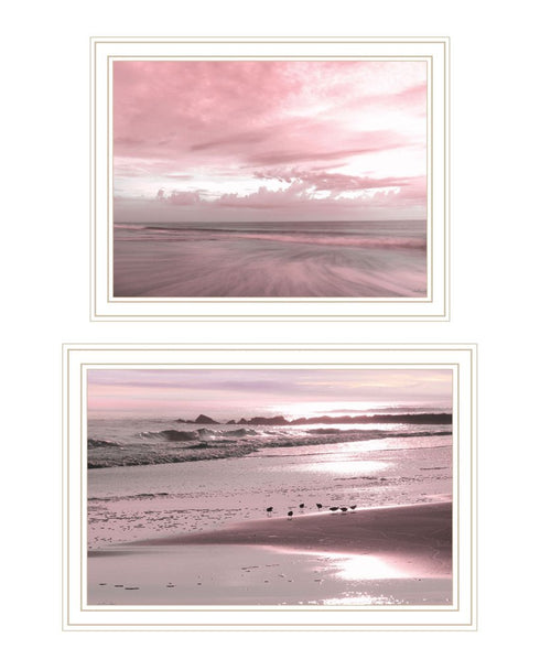 Set Of Two "Yes believe it! Pink Beach sand" White Framed Wall Art