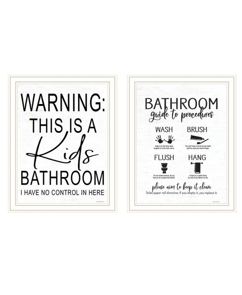 Set Of Two Bathroom Guide to Procedures Black Framed Bathroom Wall Art