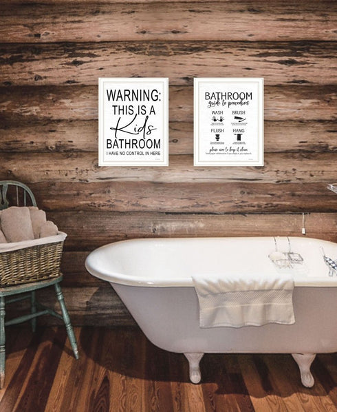 Set Of Two Bathroom Guide to Procedures Black Framed Bathroom Wall Art