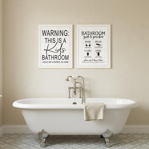 Set Of Two Bathroom Guide to Procedures Black Framed Bathroom Wall Art