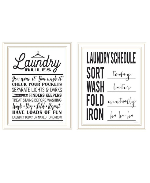 Set Of Two Laundry Rules And Schedules White Framed Laundry Wall Art