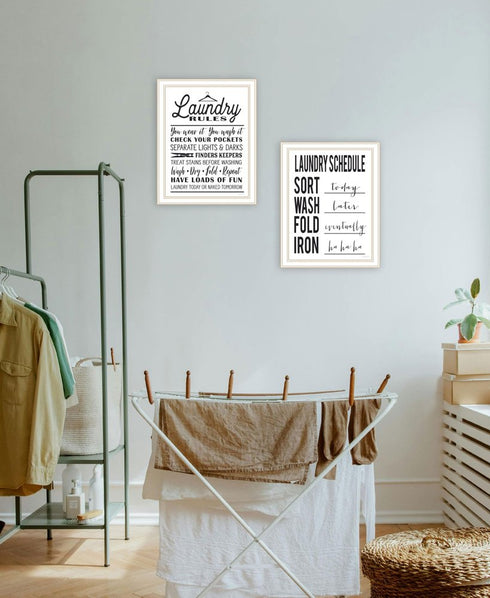 Set Of Two Laundry Rules And Schedules White Framed Laundry Wall Art
