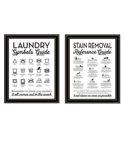 Set Of Two Guide for Laundry and Stain Removal Black Framed Laundry Wall Art