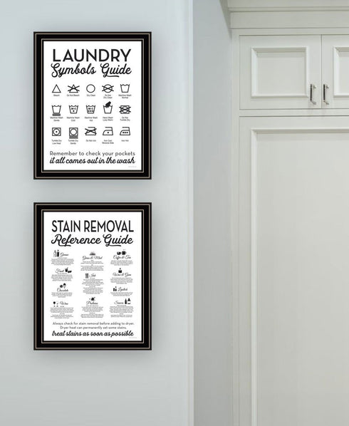 Set Of Two Guide for Laundry and Stain Removal Black Framed Laundry Wall Art