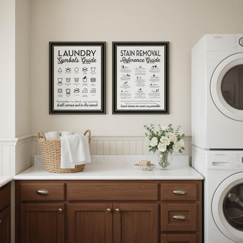 Set Of Two Guide for Laundry and Stain Removal Black Framed Laundry Wall Art