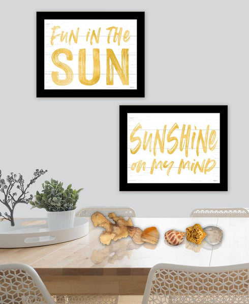 Set Of Two Fun in the Sun-Sunshine on my Mind Black Framed Wall Art