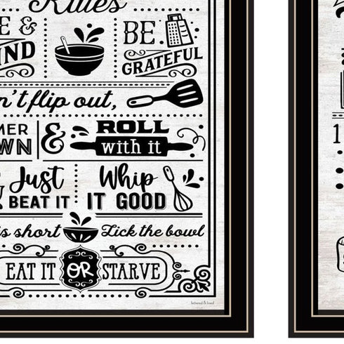 Set Of Two Our Family Kitchen Rules And Recipes Black Framed Kitchen Wall Art