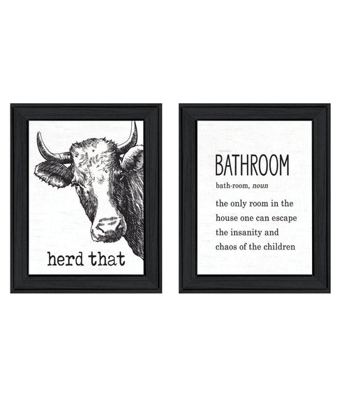 Set Of Two HERD THAT! Black Framed Bathroom Wall Art