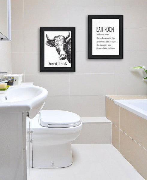 Set Of Two HERD THAT! Black Framed Bathroom Wall Art