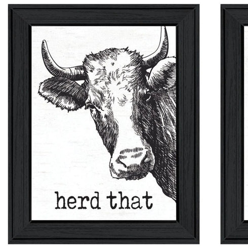 Set Of Two HERD THAT! Black Framed Bathroom Wall Art