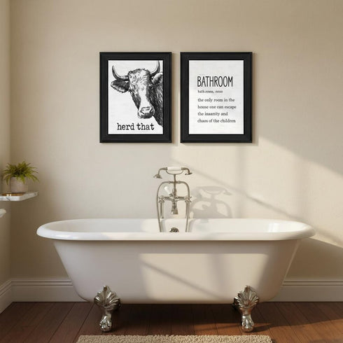 Set Of Two HERD THAT! Black Framed Bathroom Wall Art