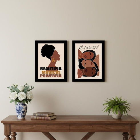 Set Of Two Black is Beautiful Black Framed Wall Art