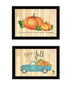 Set Of Two Happy Fall-October Pumpkins Distressed Black Framed Wall Art