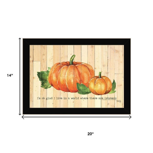Set Of Two Happy Fall-October Pumpkins Distressed Black Framed Wall Art