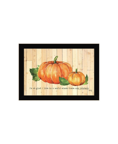 Set Of Two Happy Fall-October Pumpkins Distressed Black Framed Wall Art