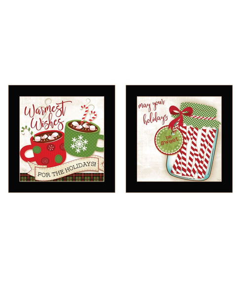 Set Of Two Hot Cocoa And Candy Canes Black Framed Kitchen Wall Art