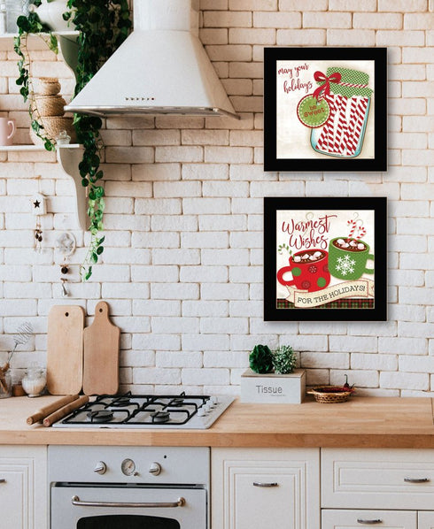 Set Of Two Hot Cocoa And Candy Canes Black Framed Kitchen Wall Art