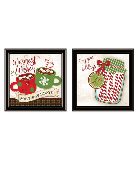 Set Of Two Hot Cocoa And Candy Canes Black Framed Kitchen Wall Art