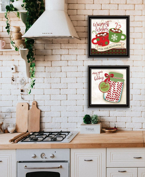 Set Of Two Hot Cocoa And Candy Canes Black Framed Kitchen Wall Art