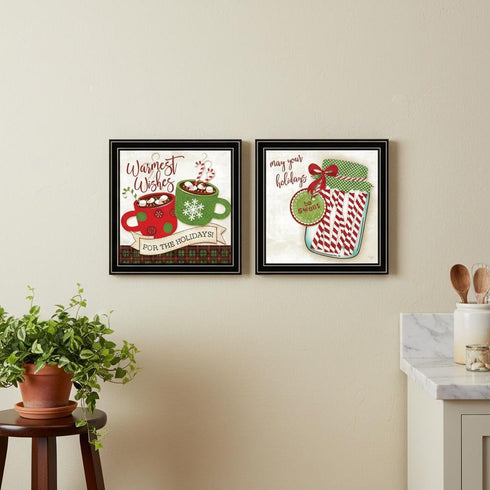Set Of Two Hot Cocoa And Candy Canes Black Framed Kitchen Wall Art