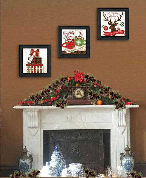 Set Of Three It's Christmas Time! Black Framed Wall Art